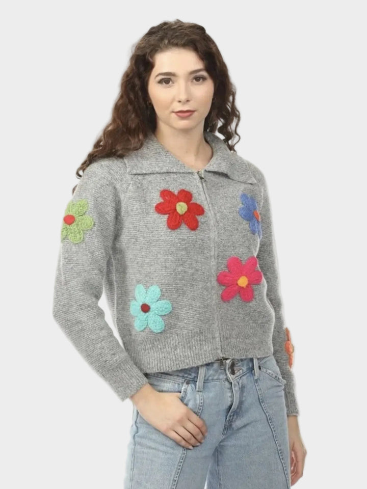 Daisy Floral Zip Knit Sweater