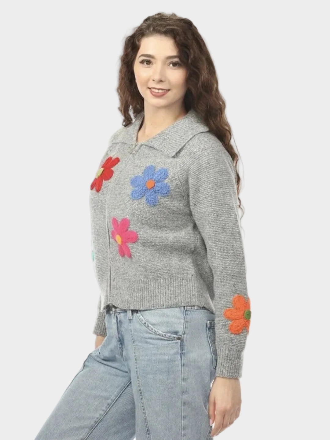 Daisy Floral Zip Knit Sweater