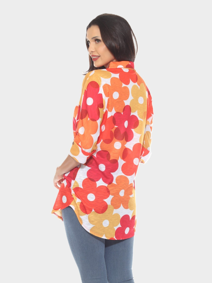Daisy Print Button Up Tunic Shirt
