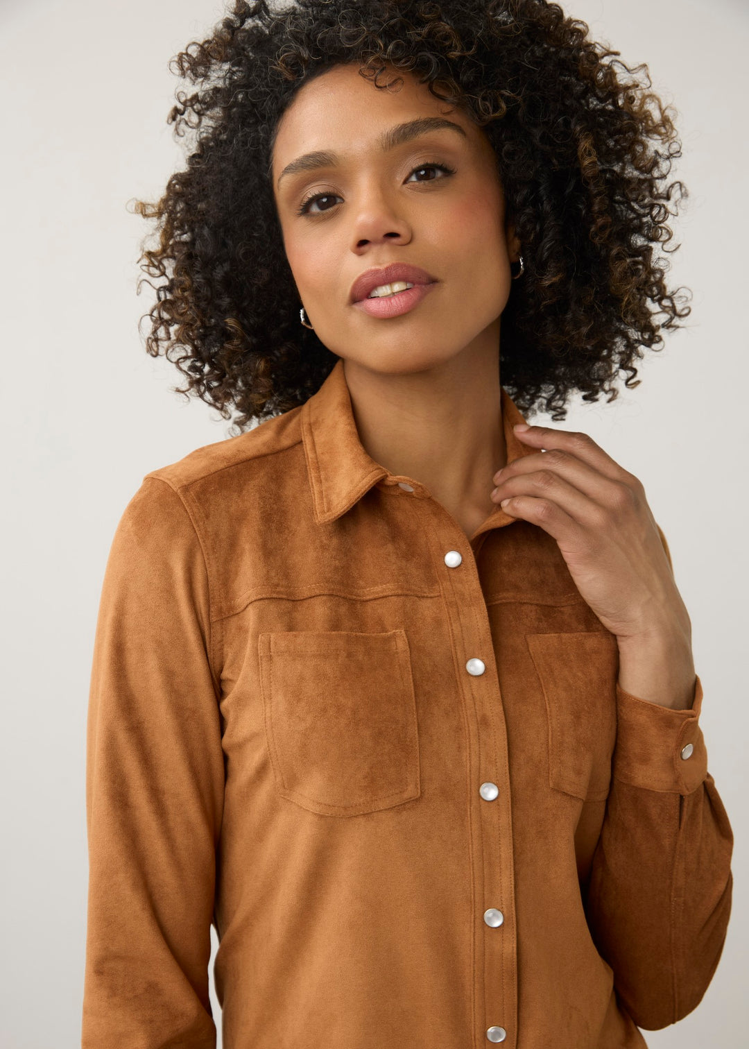 Dark Caramel Faux Suede Shirt Jacket