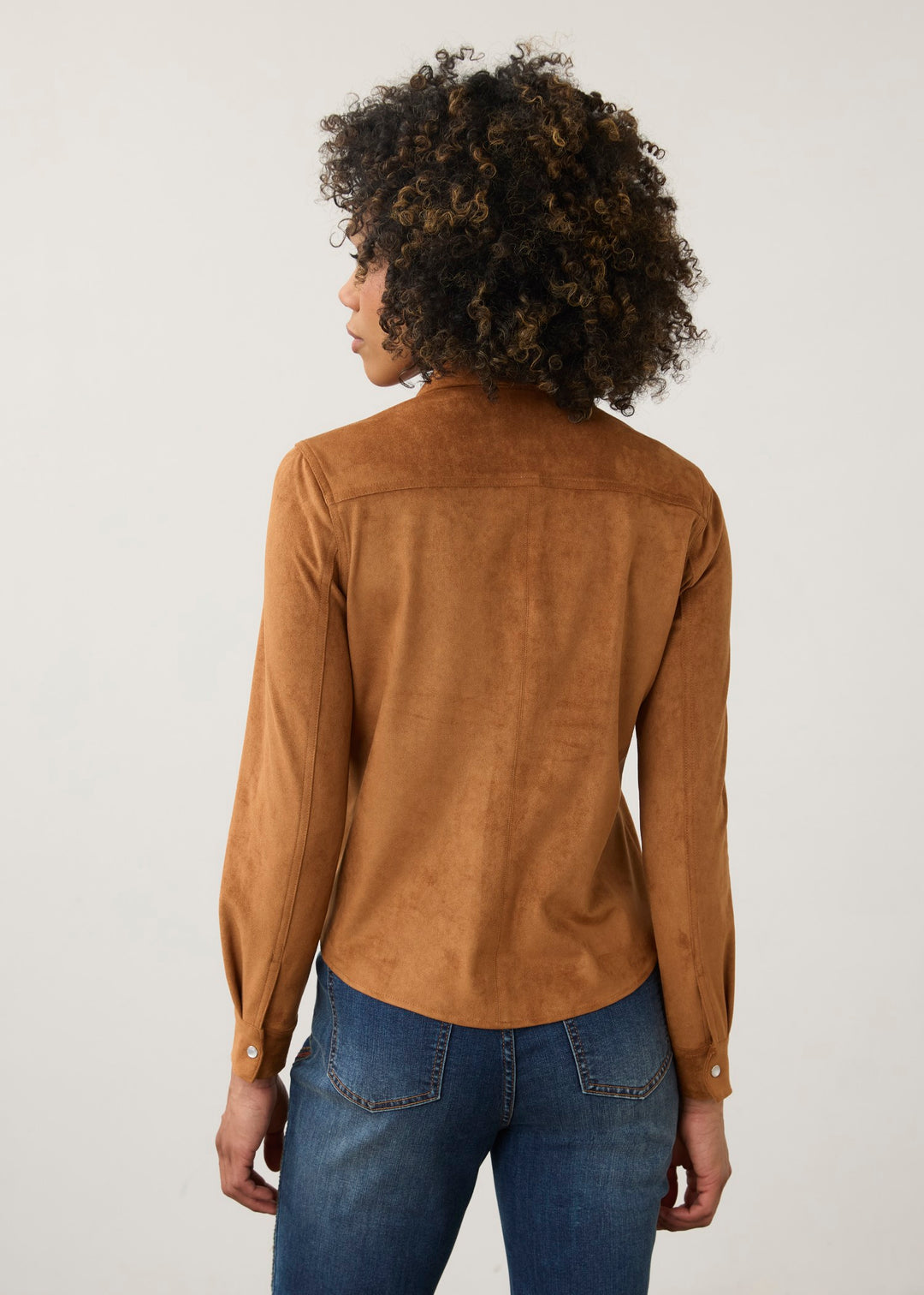 Dark Caramel Faux Suede Shirt Jacket