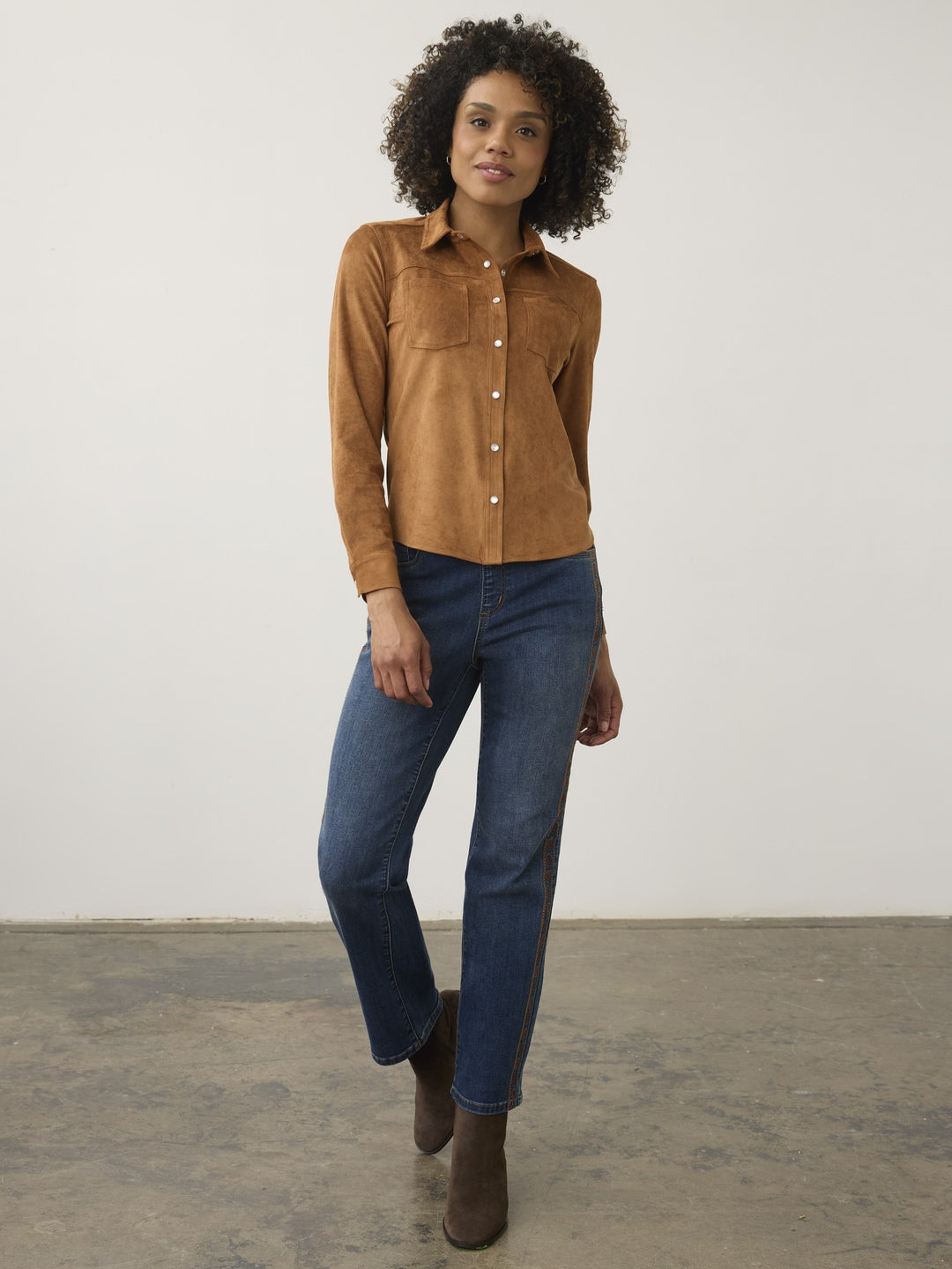 Dark Caramel Faux Suede Shirt Jacket