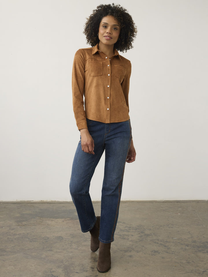 Dark Caramel Faux Suede Shirt Jacket