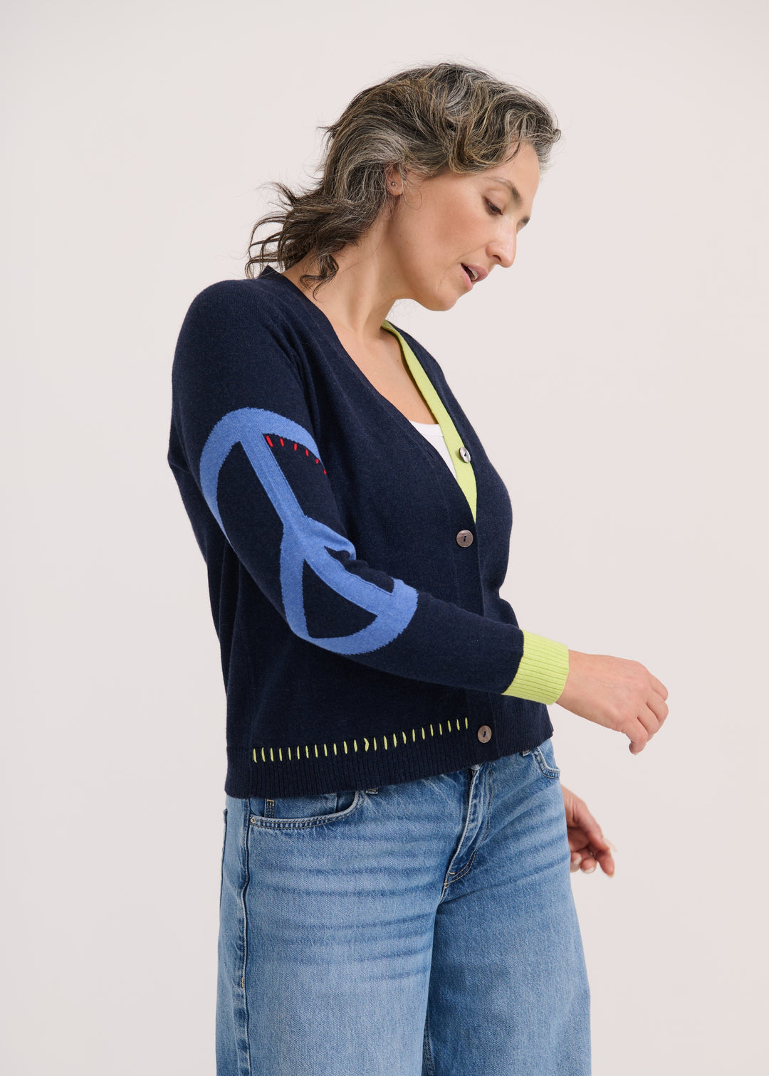 Dark Denim Peace Please Cardi