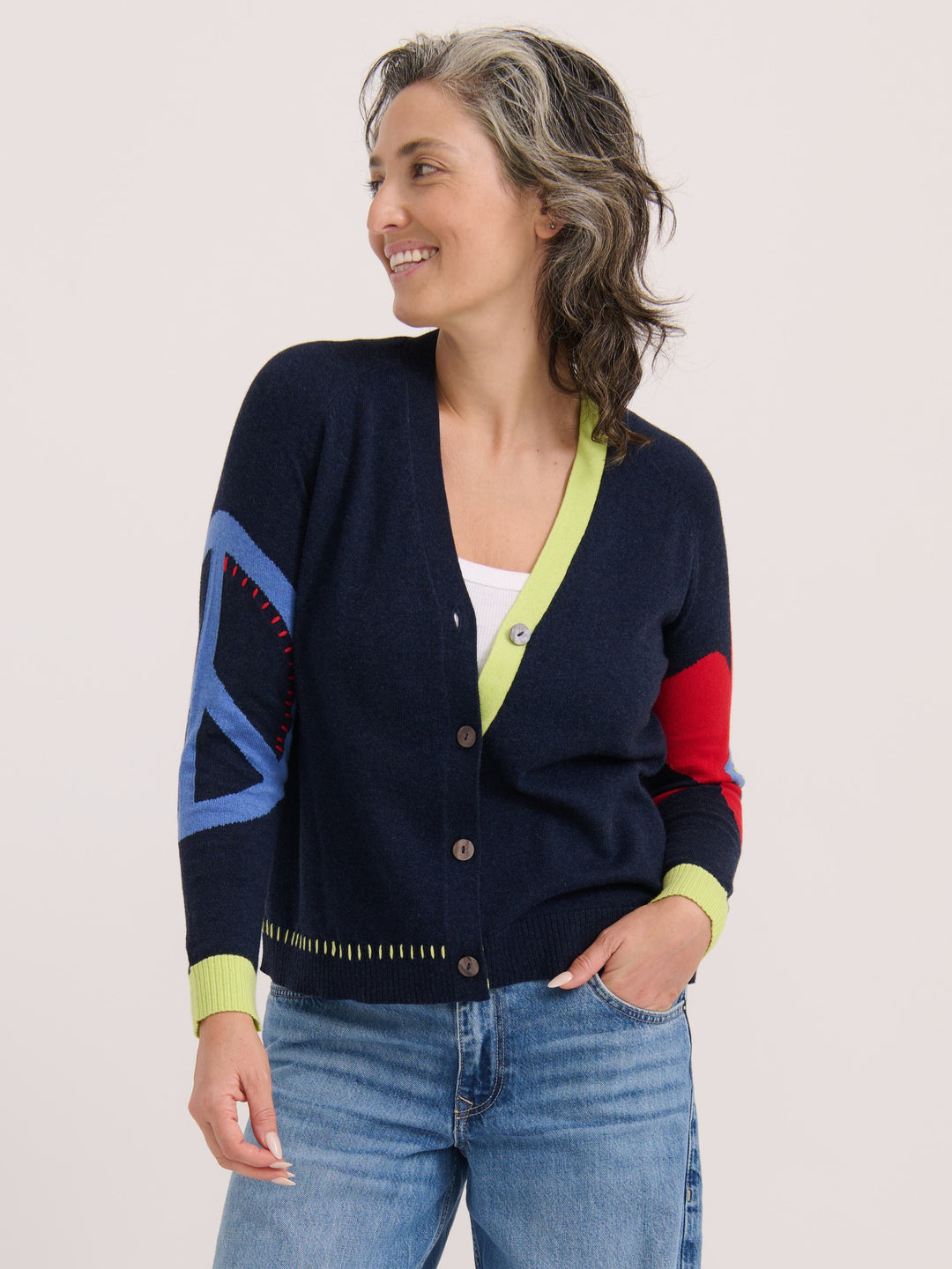 Dark Denim Peace Please Cardi