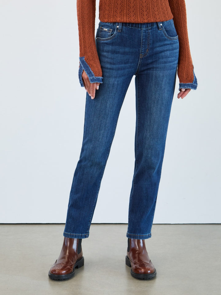 Dark Wash Pull On Straight Ankle Jean