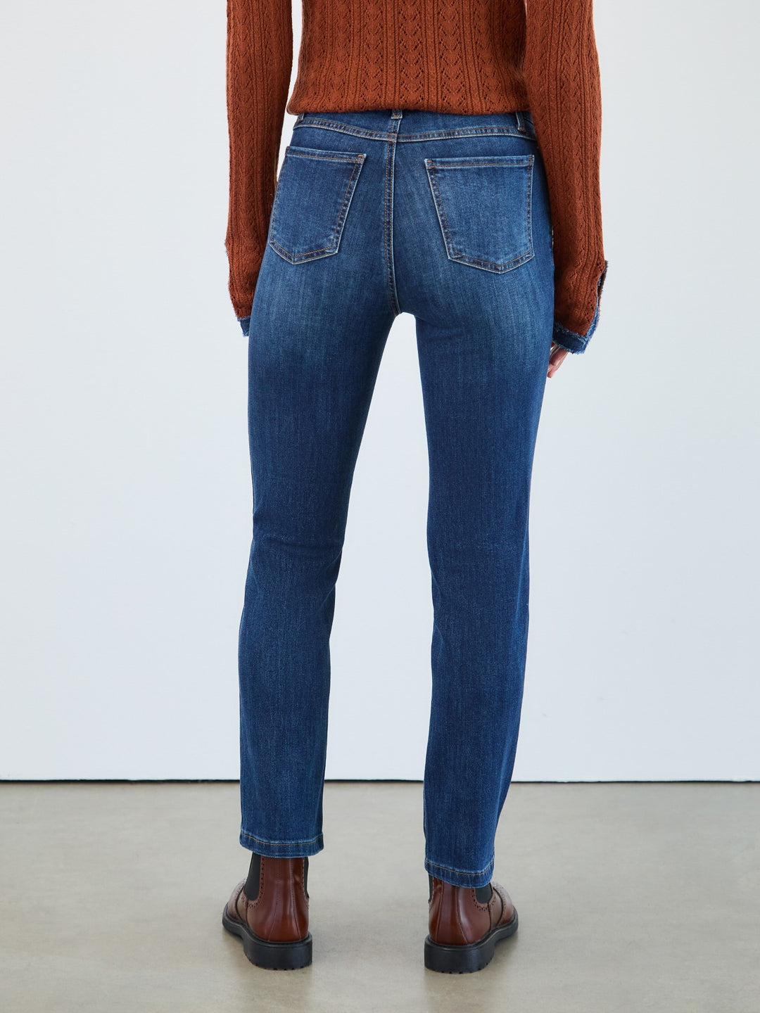 Dark Wash Pull On Straight Ankle Jean