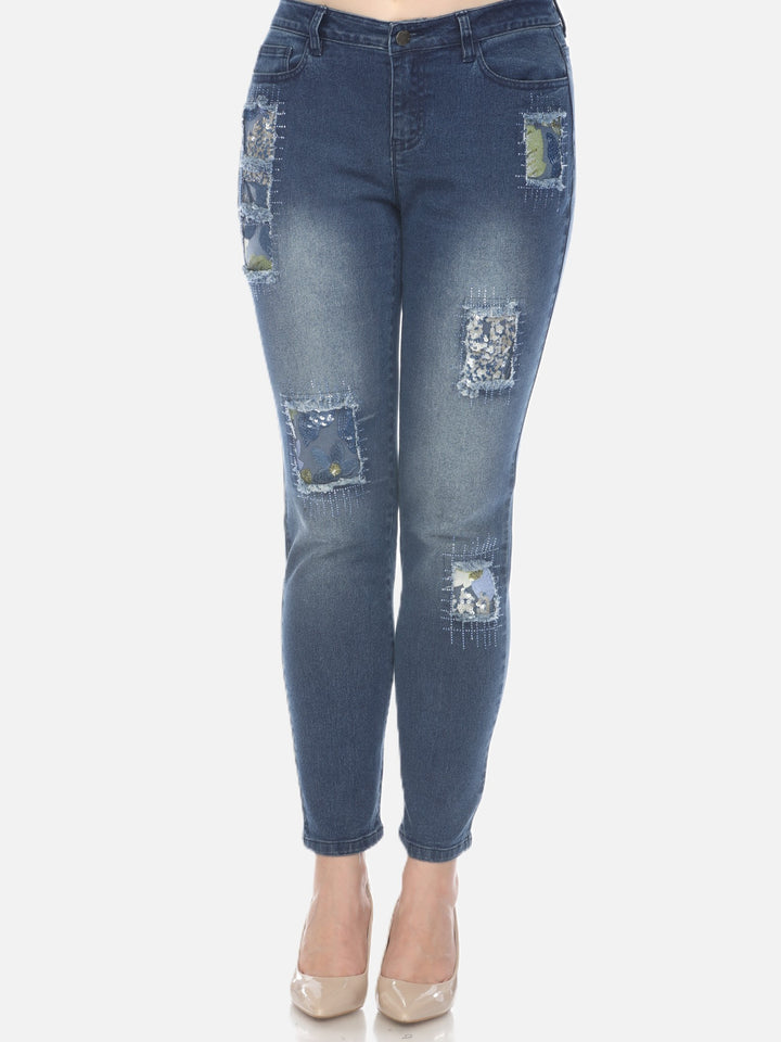 Dee Sequin Floral Applique Patch Jean