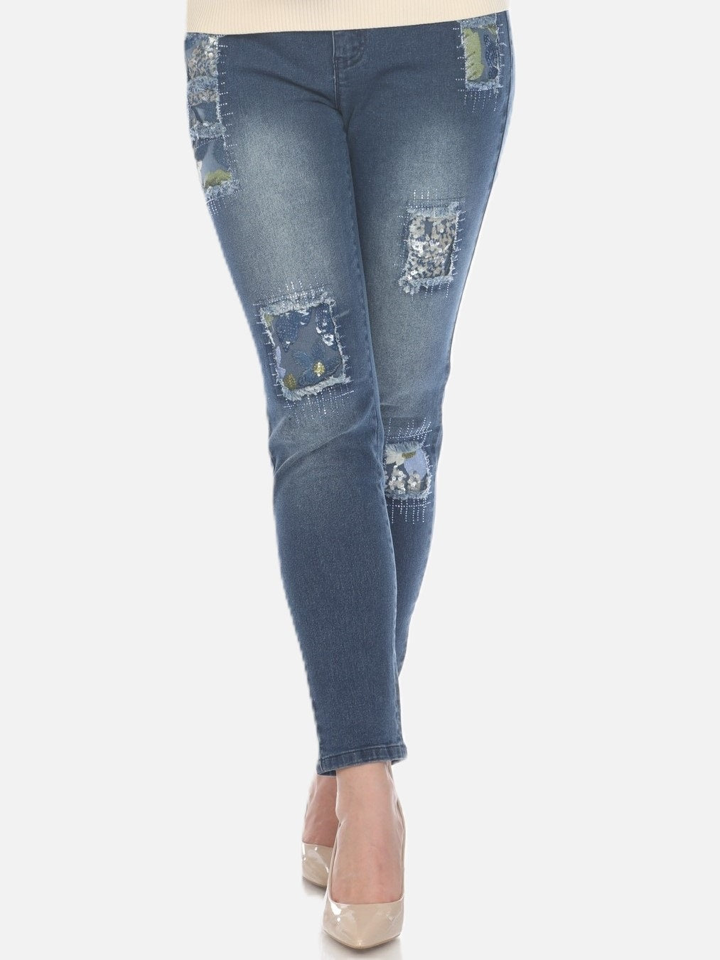 Dee Sequin Floral Applique Patch Jean