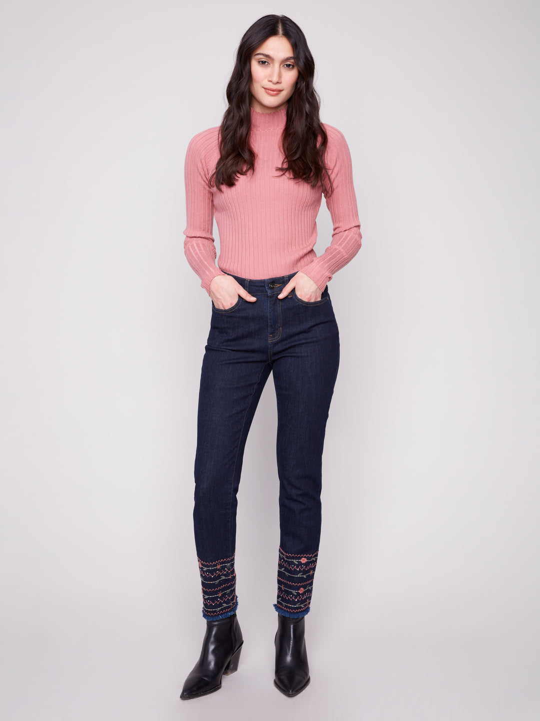 Deep Blue Embroidered Hem Jean
