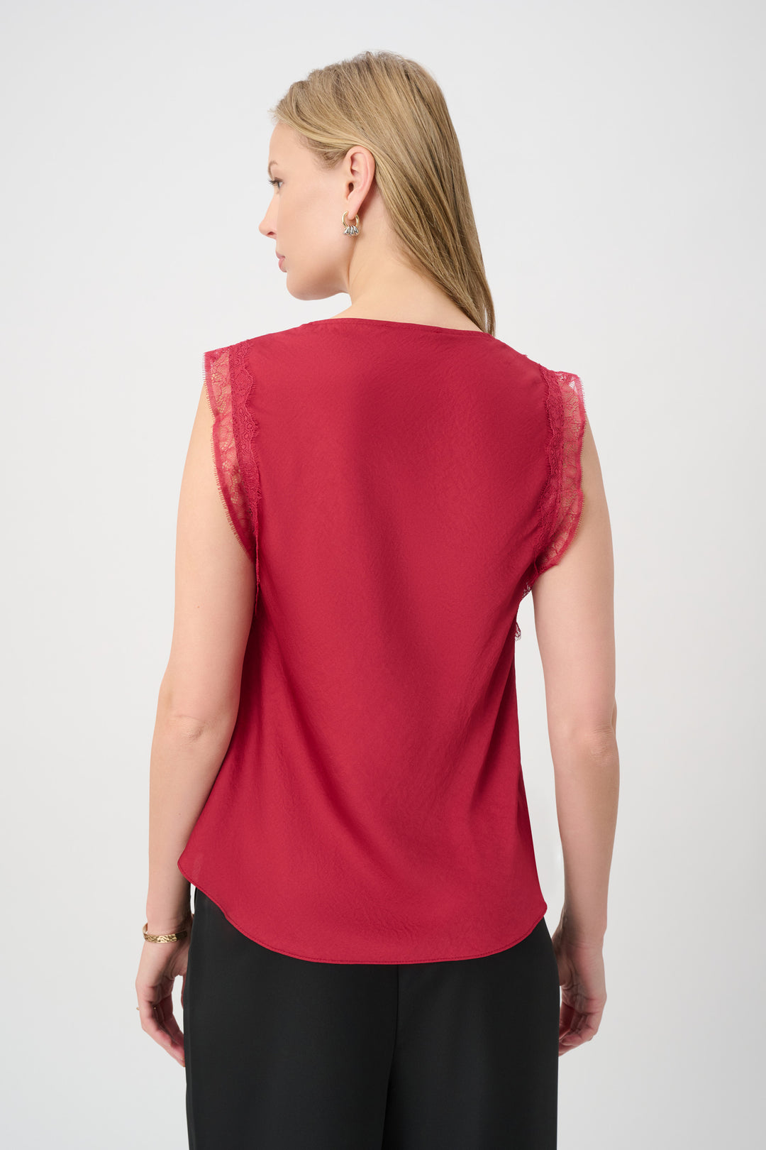 Deep Cherry Lace Detail Satin Sleeveless Top