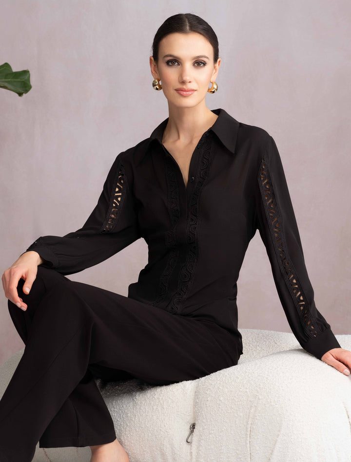 Delicate Sleeve Detail Black Blouse