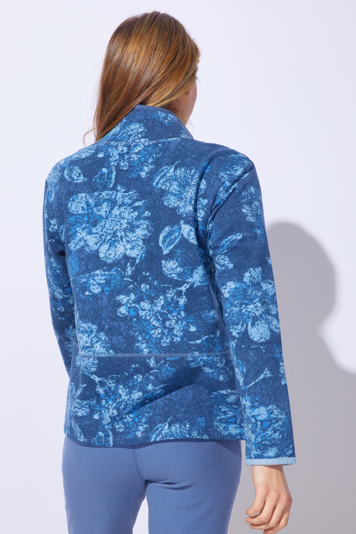 Denim Batik Floral Quarter Zip Pullover