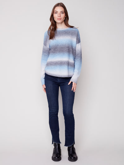 Denim Blue Plush Sweater with Detachable Scarf