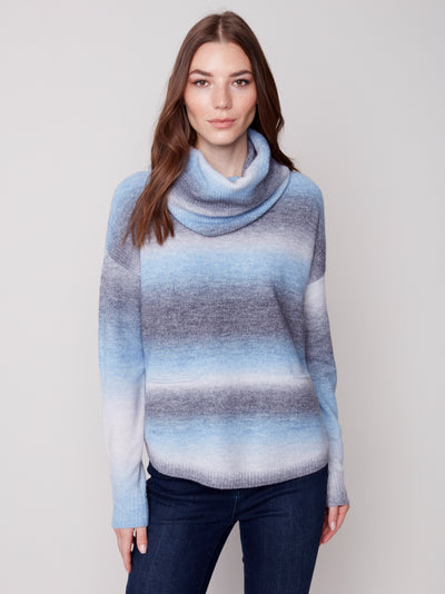Denim Blue Plush Sweater with Detachable Scarf