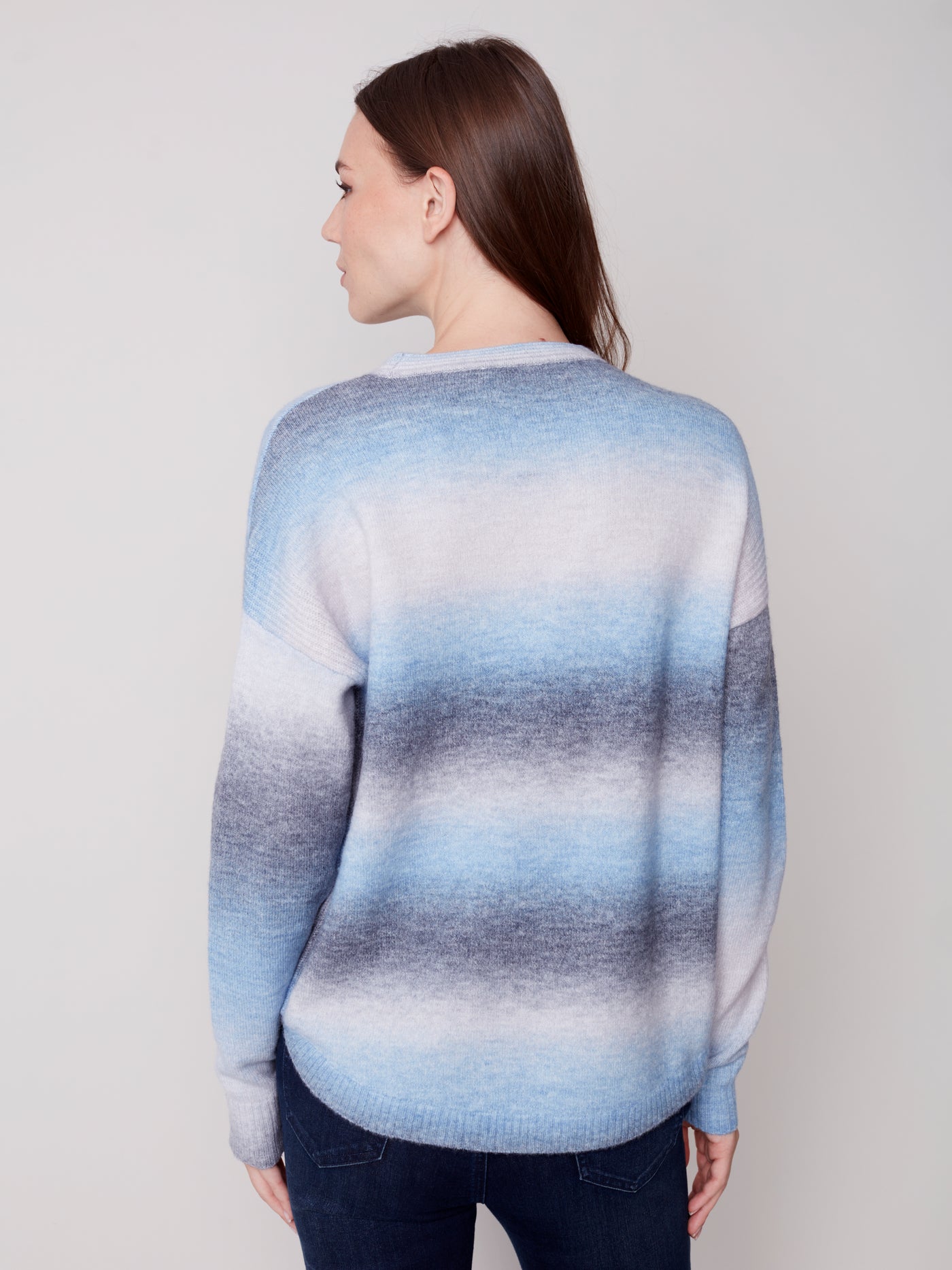 Denim Blue Plush Sweater with Detachable Scarf
