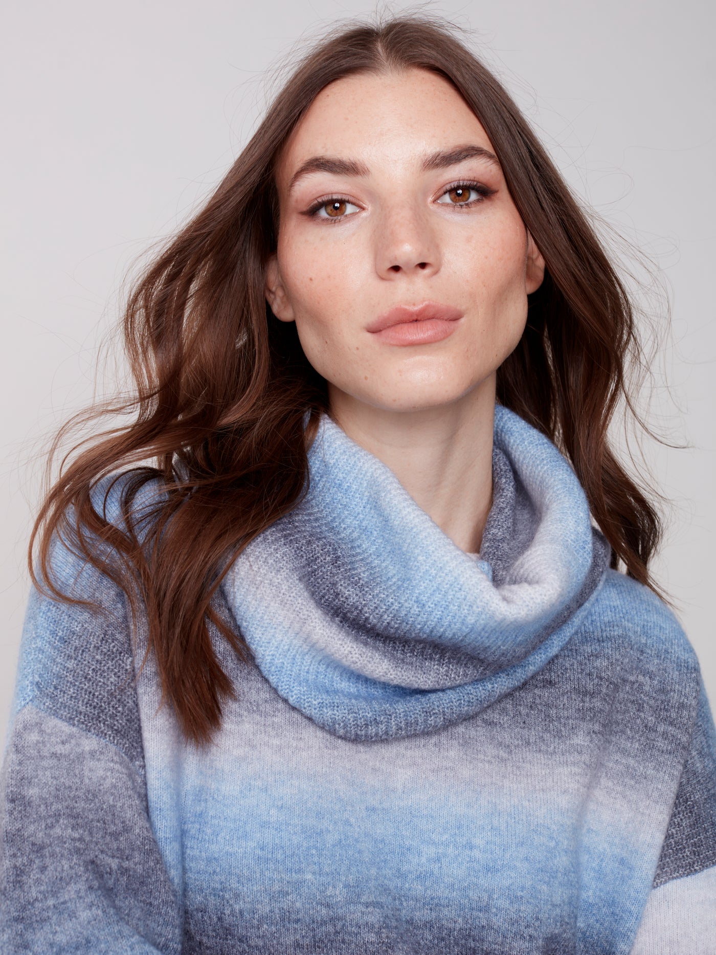 Denim Blue Plush Sweater with Detachable Scarf