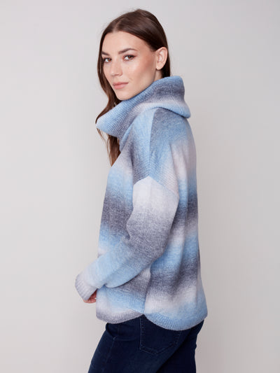 Denim Blue Plush Sweater with Detachable Scarf