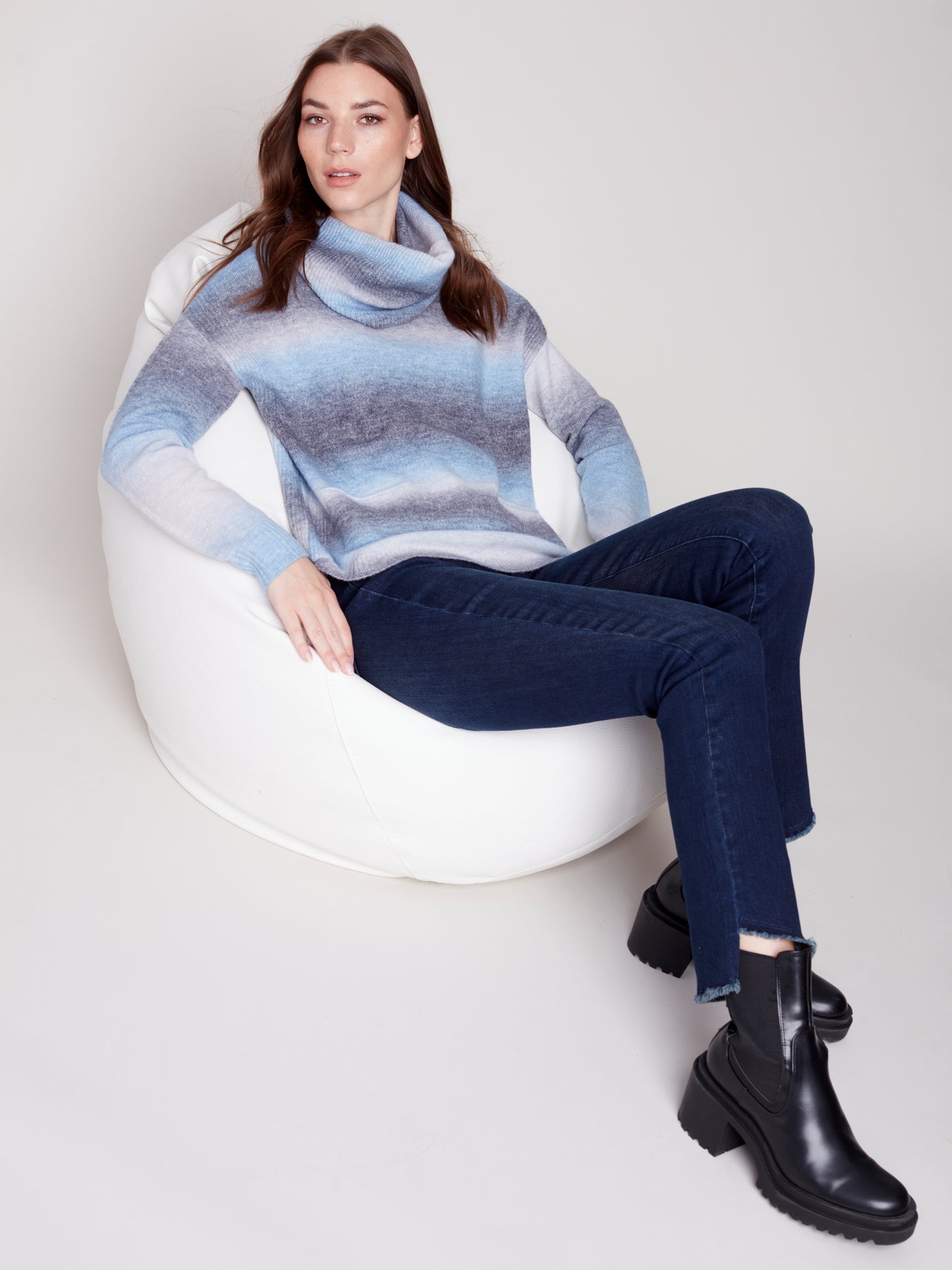 Denim Blue Plush Sweater with Detachable Scarf