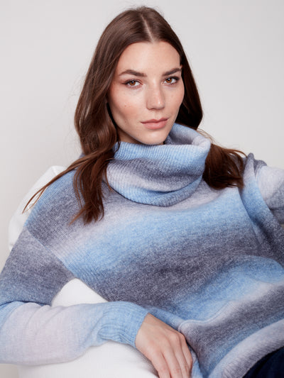 Denim Blue Plush Sweater with Detachable Scarf