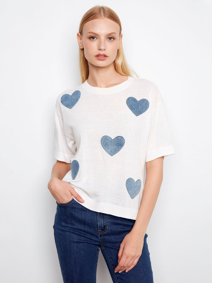 Denim Hearts Crew Neck Sweater