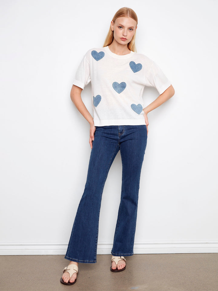 Denim Hearts Crew Neck Sweater