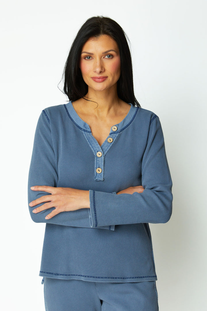 Denim Lounge Henley Waffle Knit Top