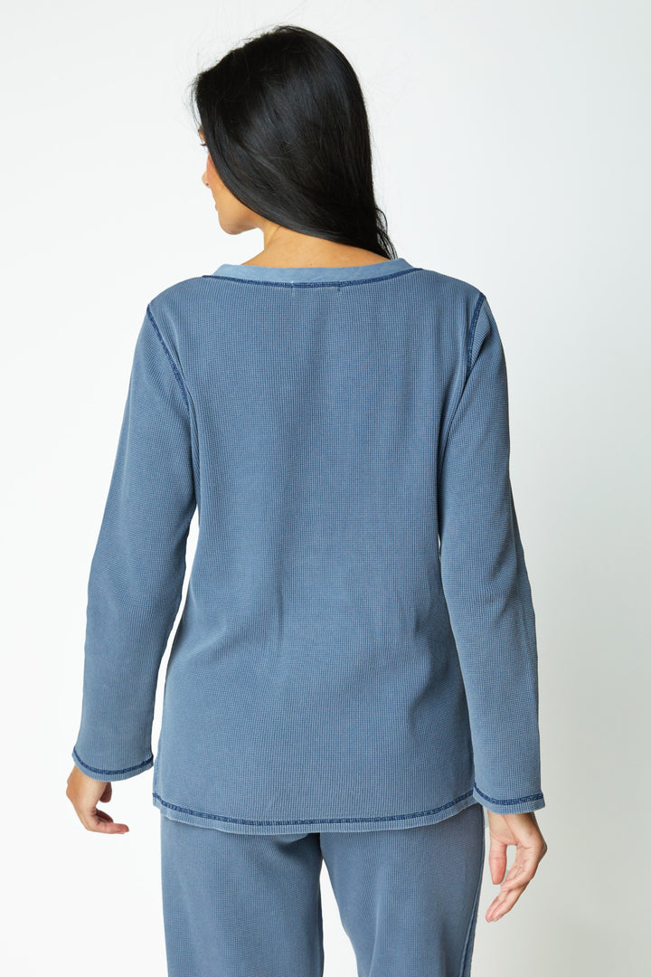 Denim Lounge Henley Waffle Knit Top