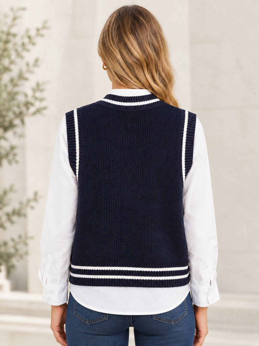 Denim Patch Pocket Cardigan Vest