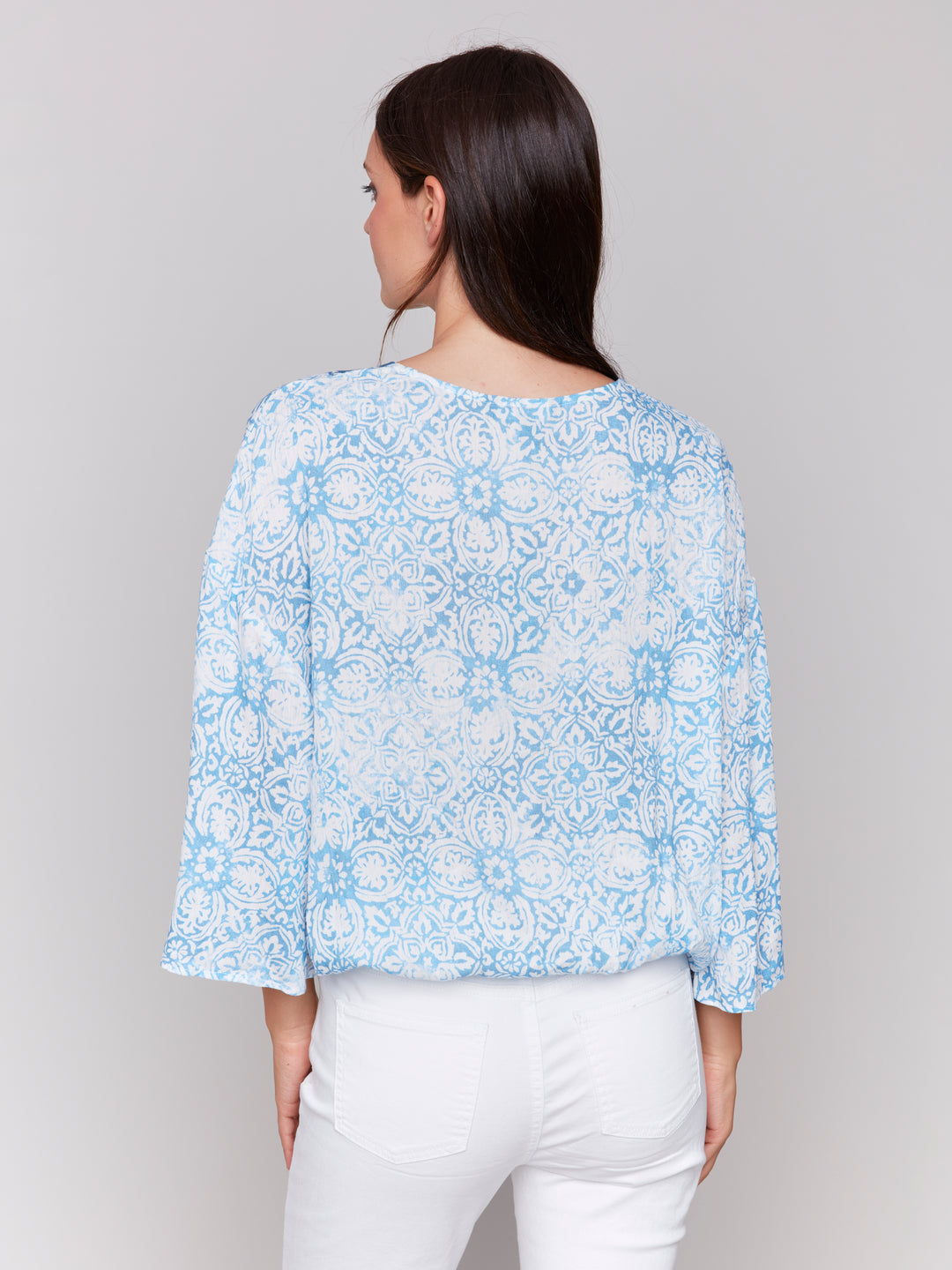 Denim Printed Crossover Blouse