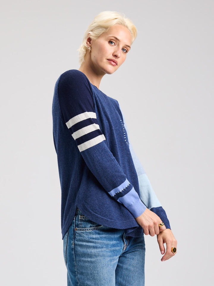 Denim Spliced Sweater