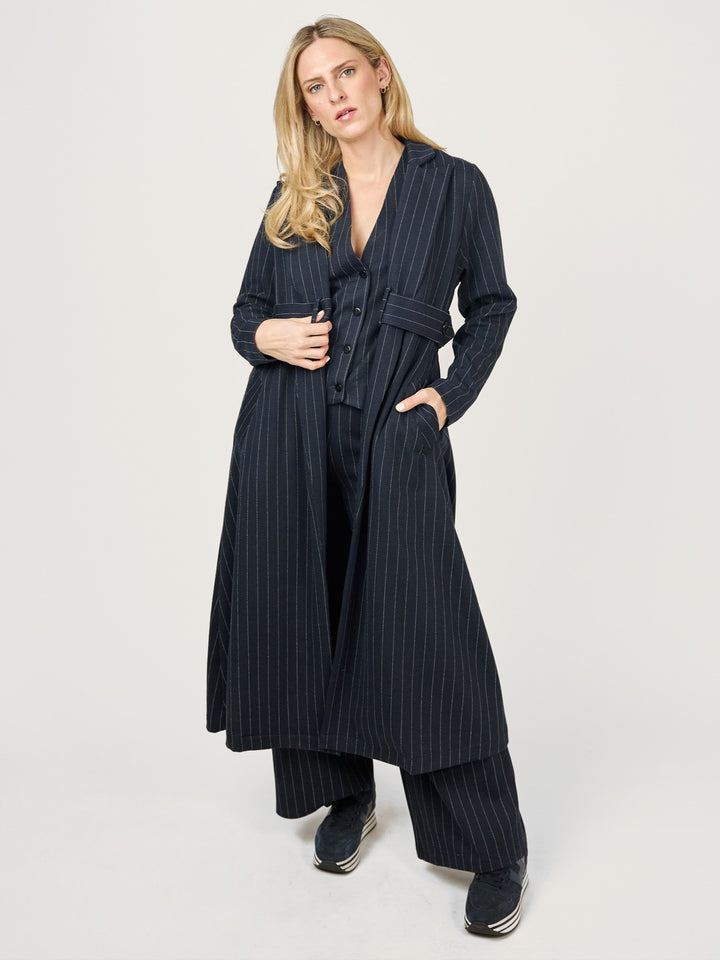 Denver Navy Pinstripe Duster Jacket