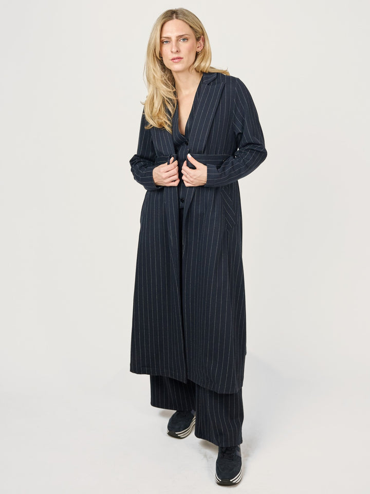 Denver Navy Pinstripe Duster Jacket