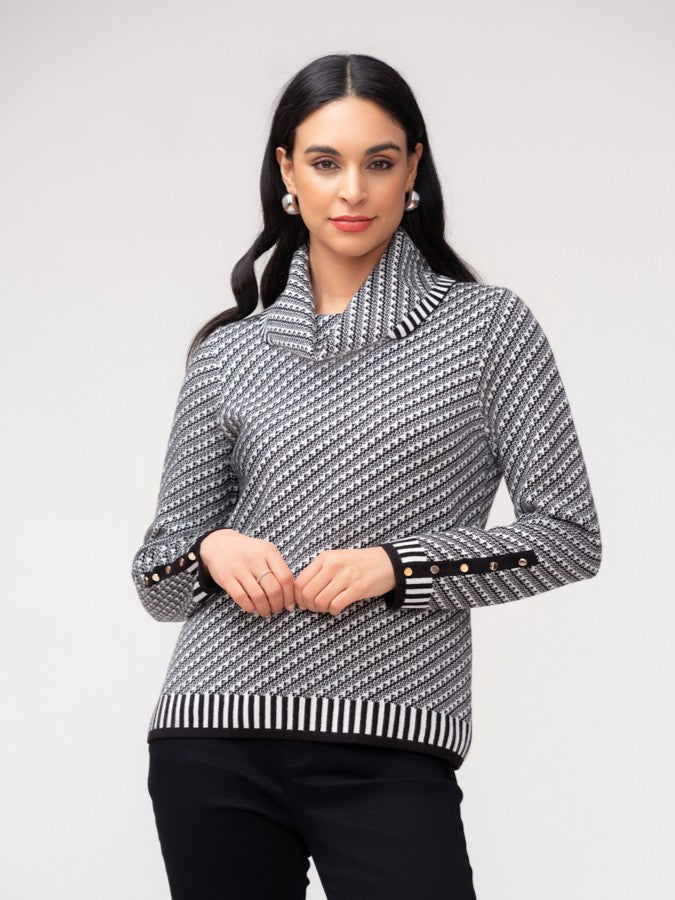 Diagonal Knit Cowl Neck Sweater