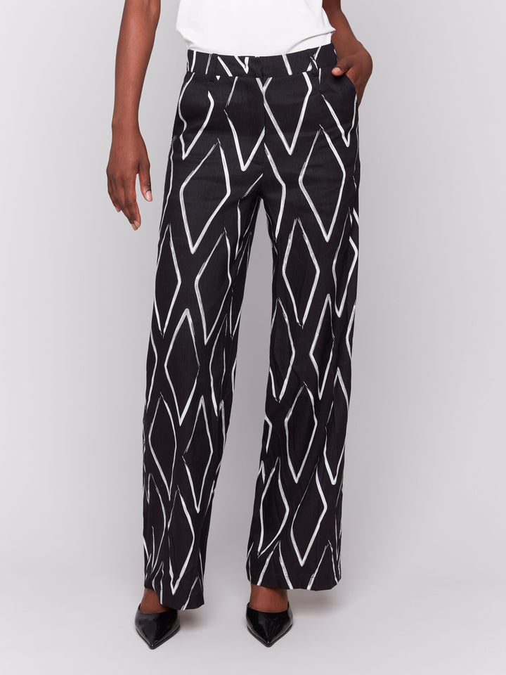 Diamonds Print Wide Leg Linen Pant