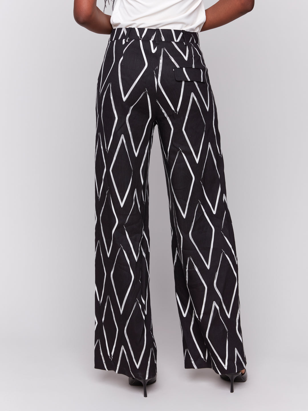 Diamonds Print Wide Leg Linen Pant