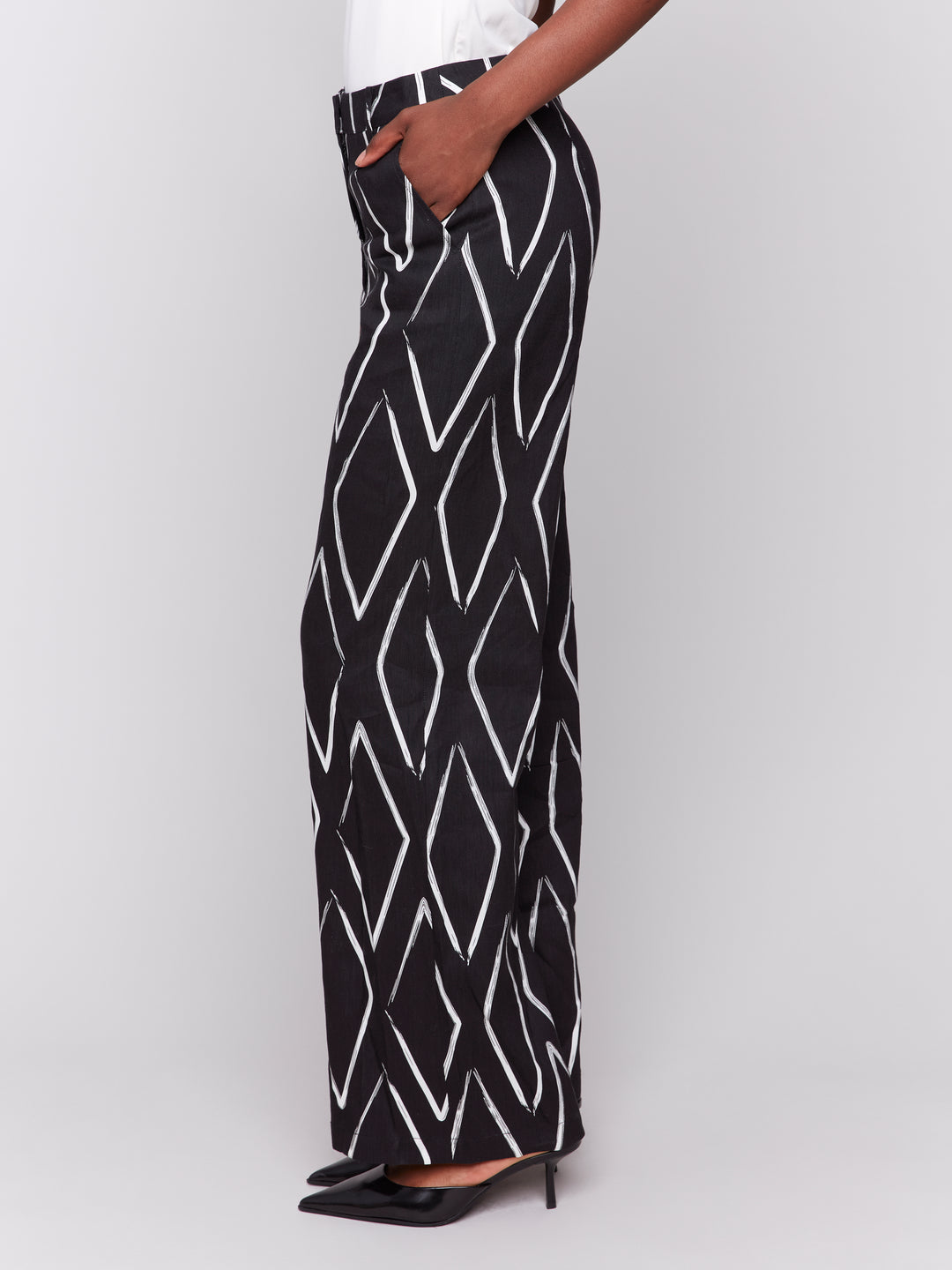 Diamonds Print Wide Leg Linen Pant