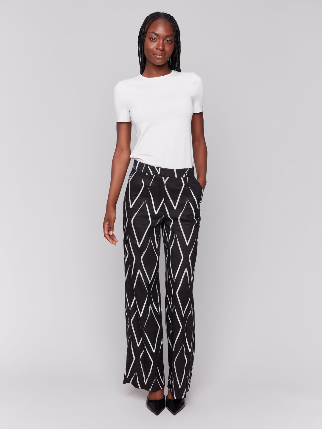 Diamonds Print Wide Leg Linen Pant