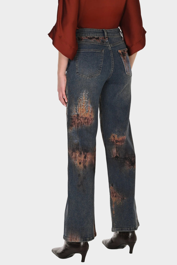 Distressed Print Wide Leg Jean