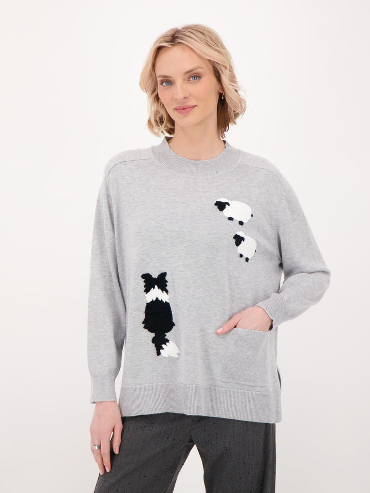 Dog Herding Sheep Embellished Sweater