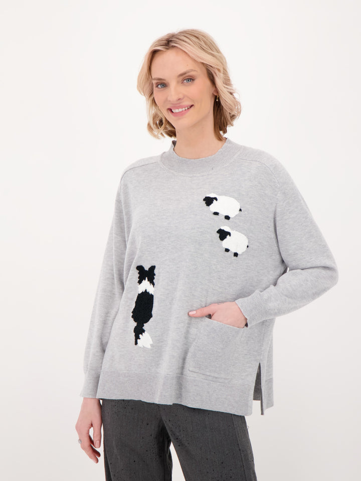 Dog Herding Sheep Embellished Sweater
