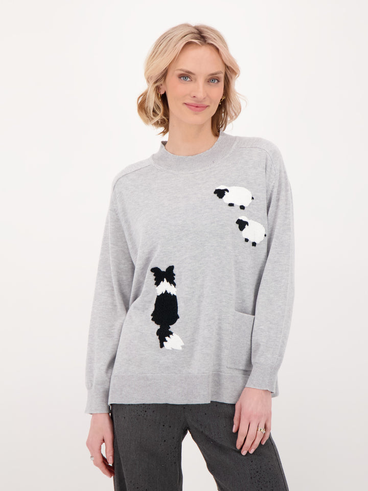 Dog Herding Sheep Embellished Sweater