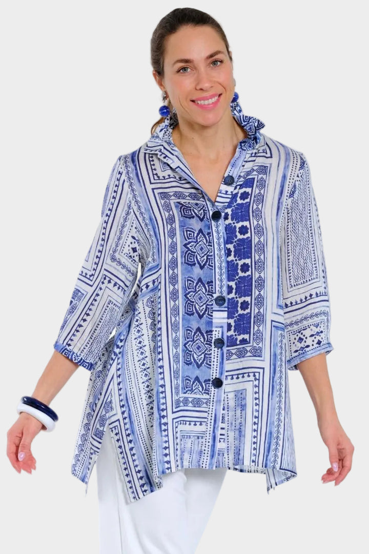 Dora Greek Mosaic Wire Collar Tunic Blouse
