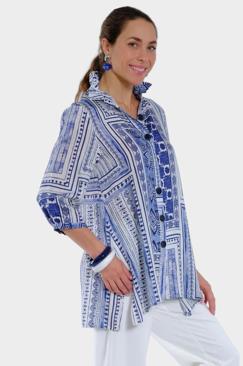 Dora Greek Mosaic Wire Collar Tunic Blouse