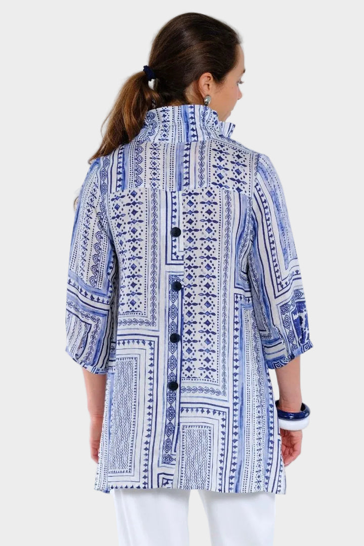 Dora Greek Mosaic Wire Collar Tunic Blouse