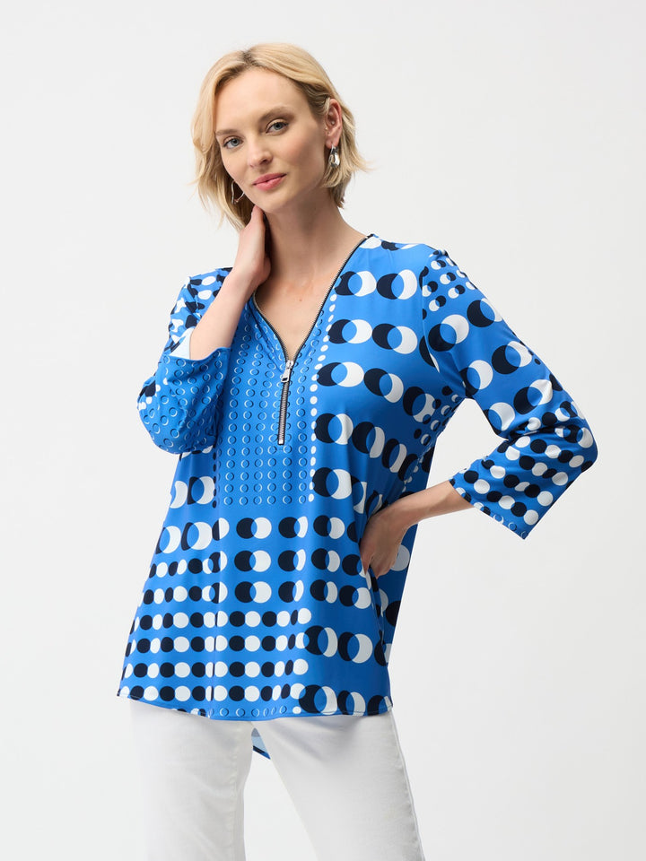 Dot Print Zip Fit and Flare Top