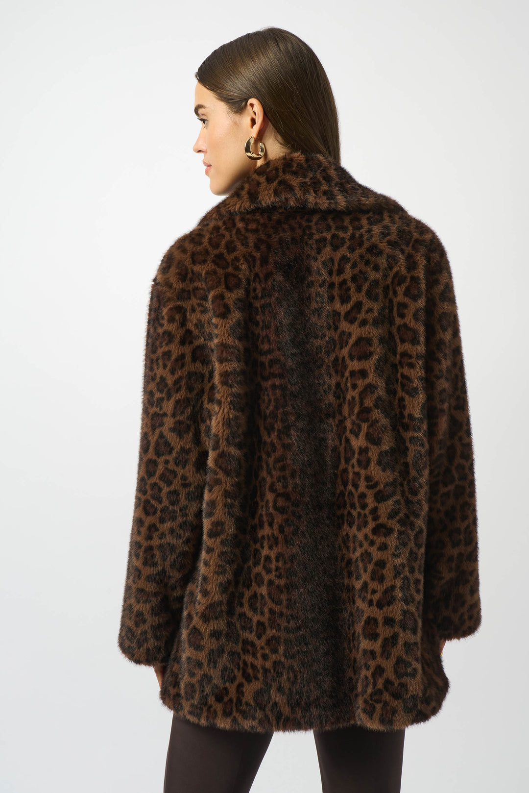 Double Breasted Leopard Print Faux Fur Coat