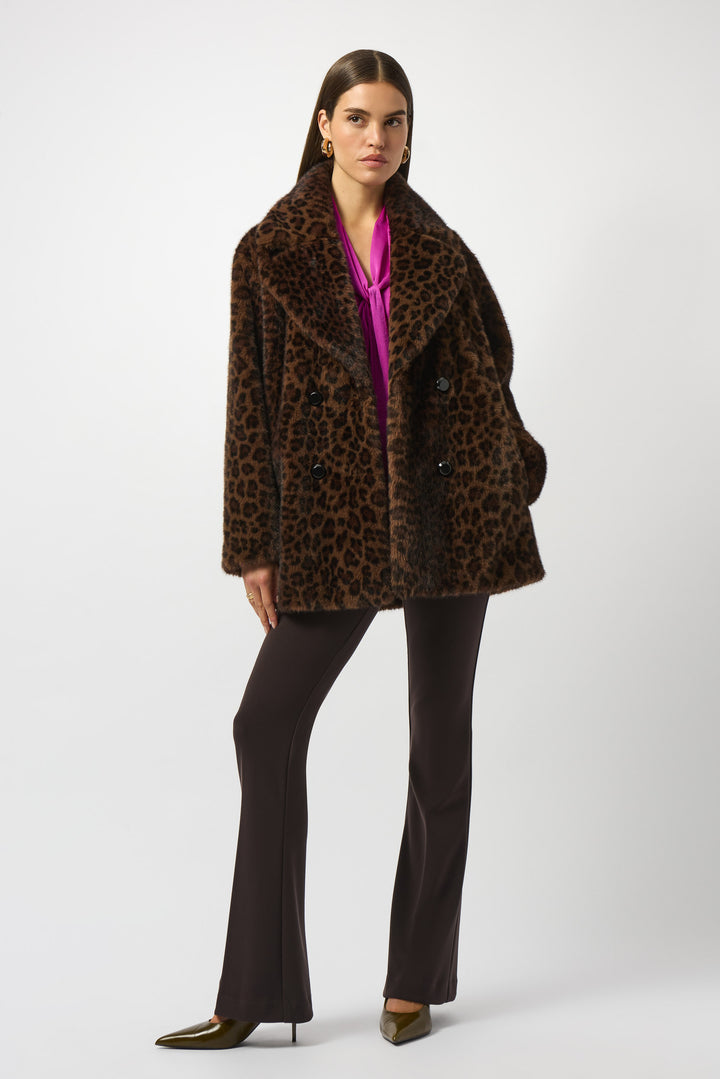 Double Breasted Leopard Print Faux Fur Coat