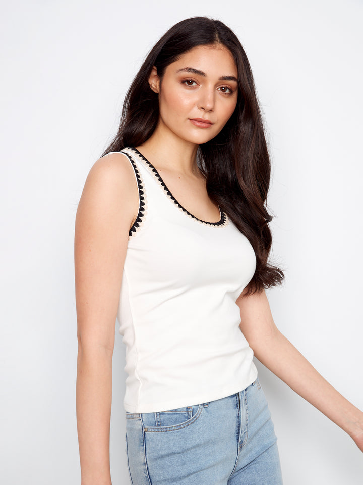 Ecru Crochet Edge Sleeveless Top