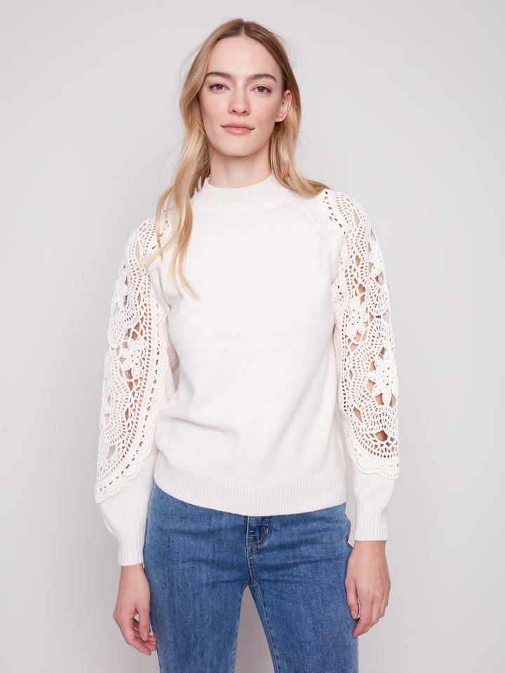 Ecru Crochet Sleeve Sweater